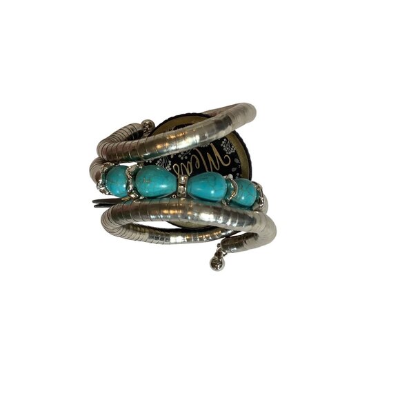 Silvertone & Faux Turquoise Bracelets Set - Picture 4 of 7